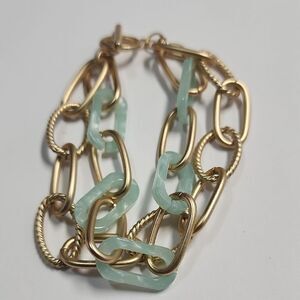 Gold and Mint Chain Bracelet